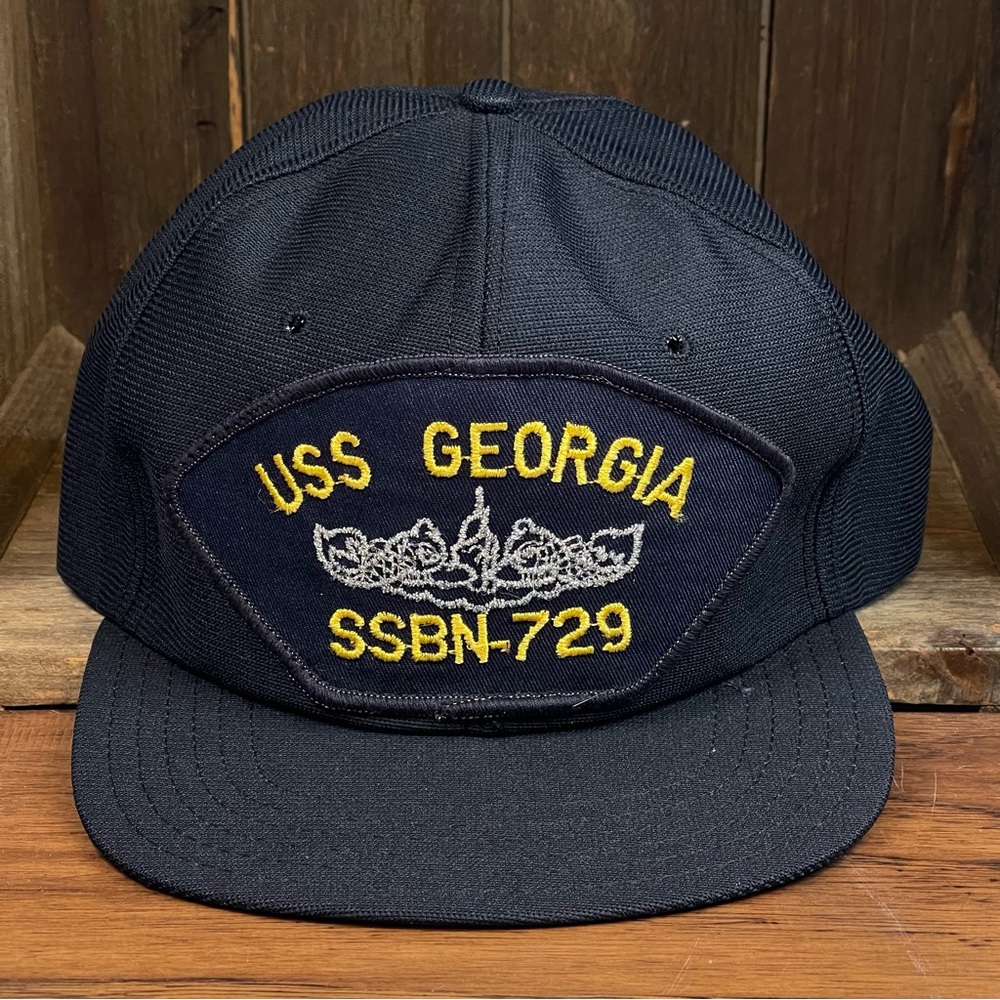Vintage USS Georgia SSBN-729 Navy Blue USA Snapback Hat Cap EUC